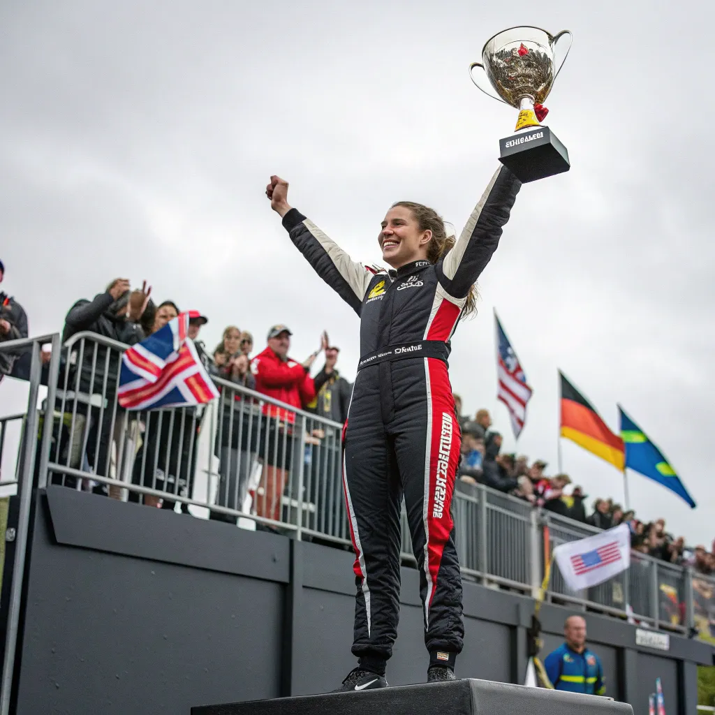 Emily Thompson celebrating her championship victory